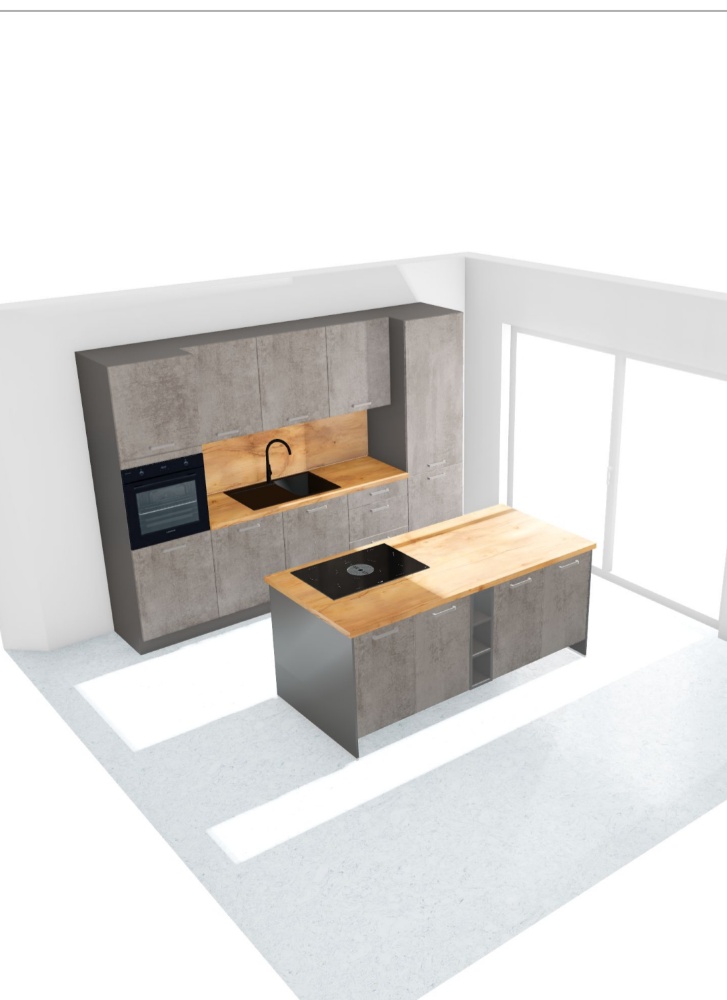 Moderne Inselküche in Beton-Optik